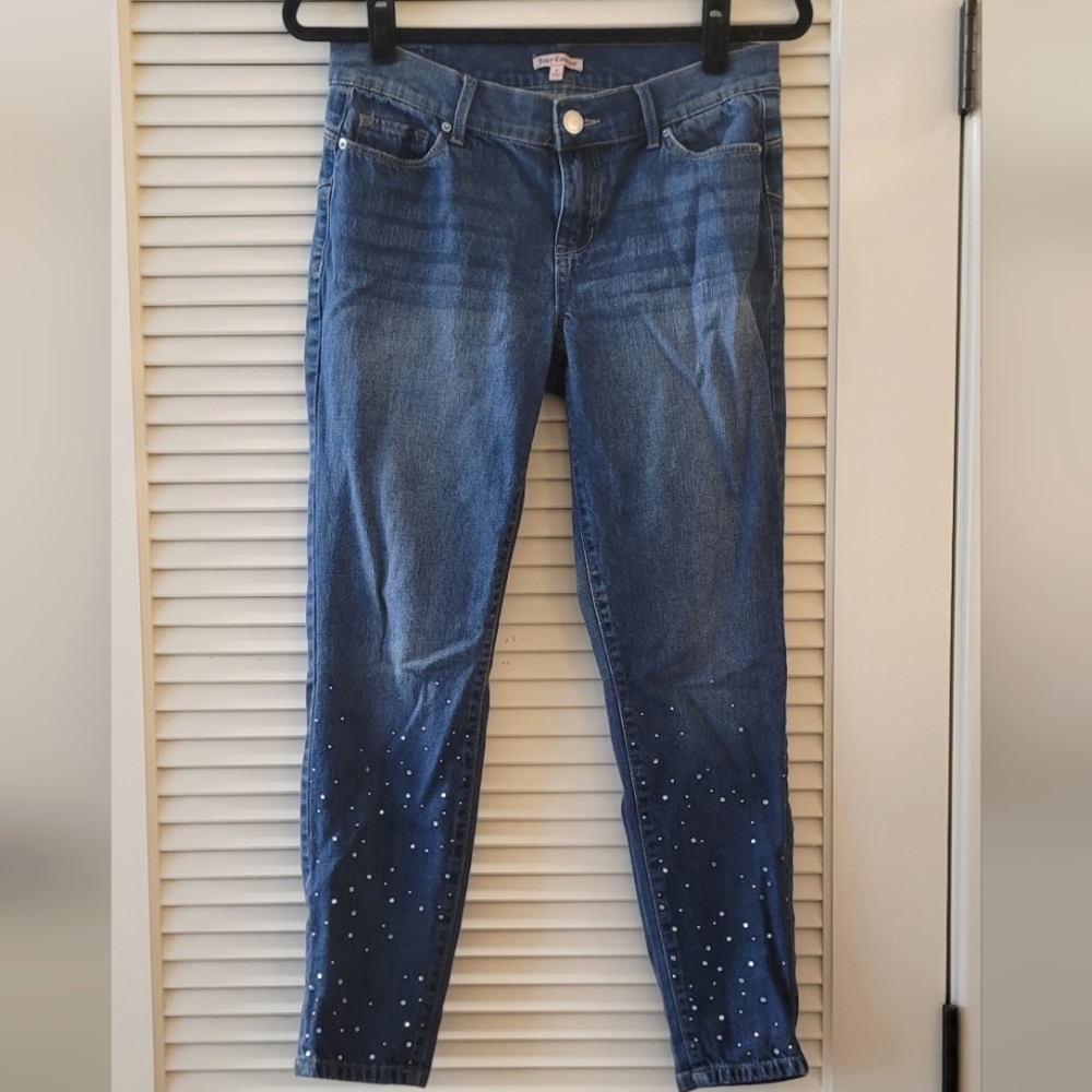 Juicy Couture- Blue & Silver Denim Skinny Studded Ankle Jeans With Pockets